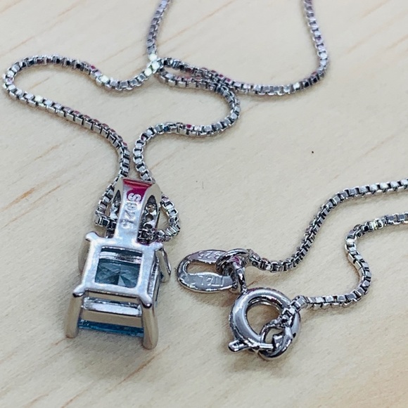 Sterling Silver 925 CZ Blue Topaz Necklace - Picture 5 of 8
